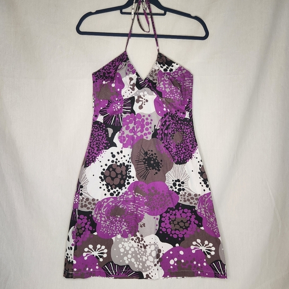 H&M Vintage Purple and White With Black Floral Patterned Dress. Size 8 Cottage - Picture 2 of 9